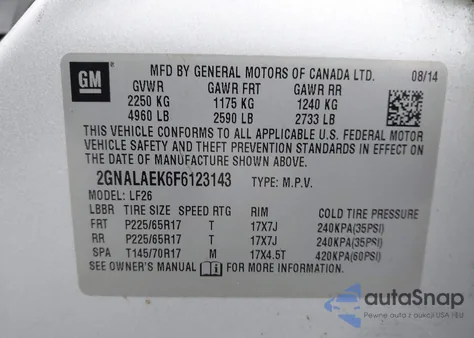 2015 Chevrolet Equinox Ls from USA, damaged, VIN 2GNALAEK6F6123143